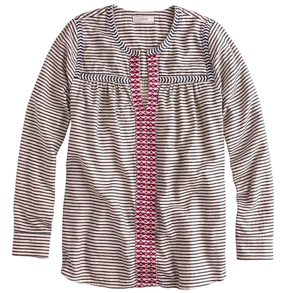 J. CREW EMBROIDERED ALPINE FOLK POPOVER  IN STRIPE